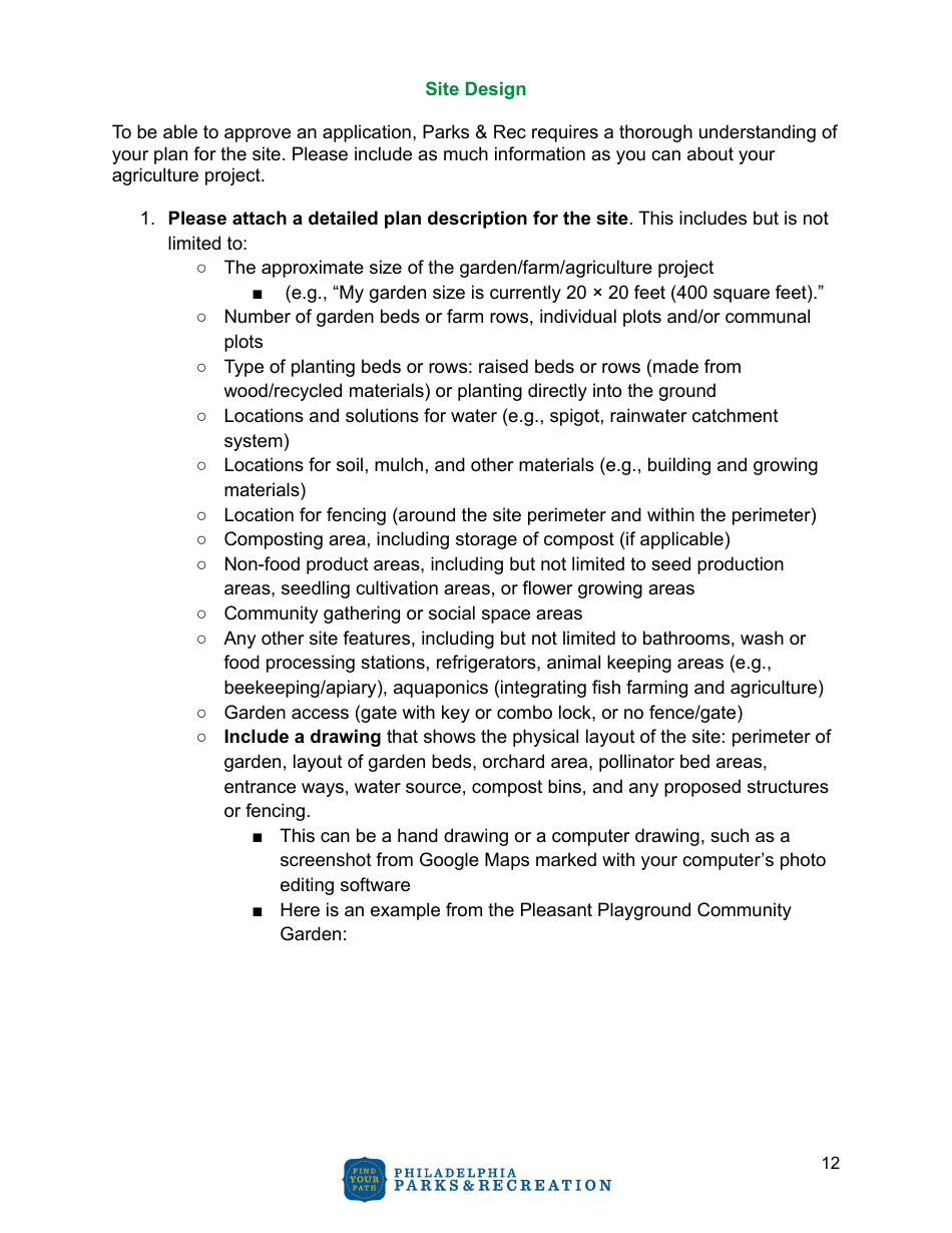 Community Agriculture Project Application - City of Philadelphia, Pennsylvania, Page 12