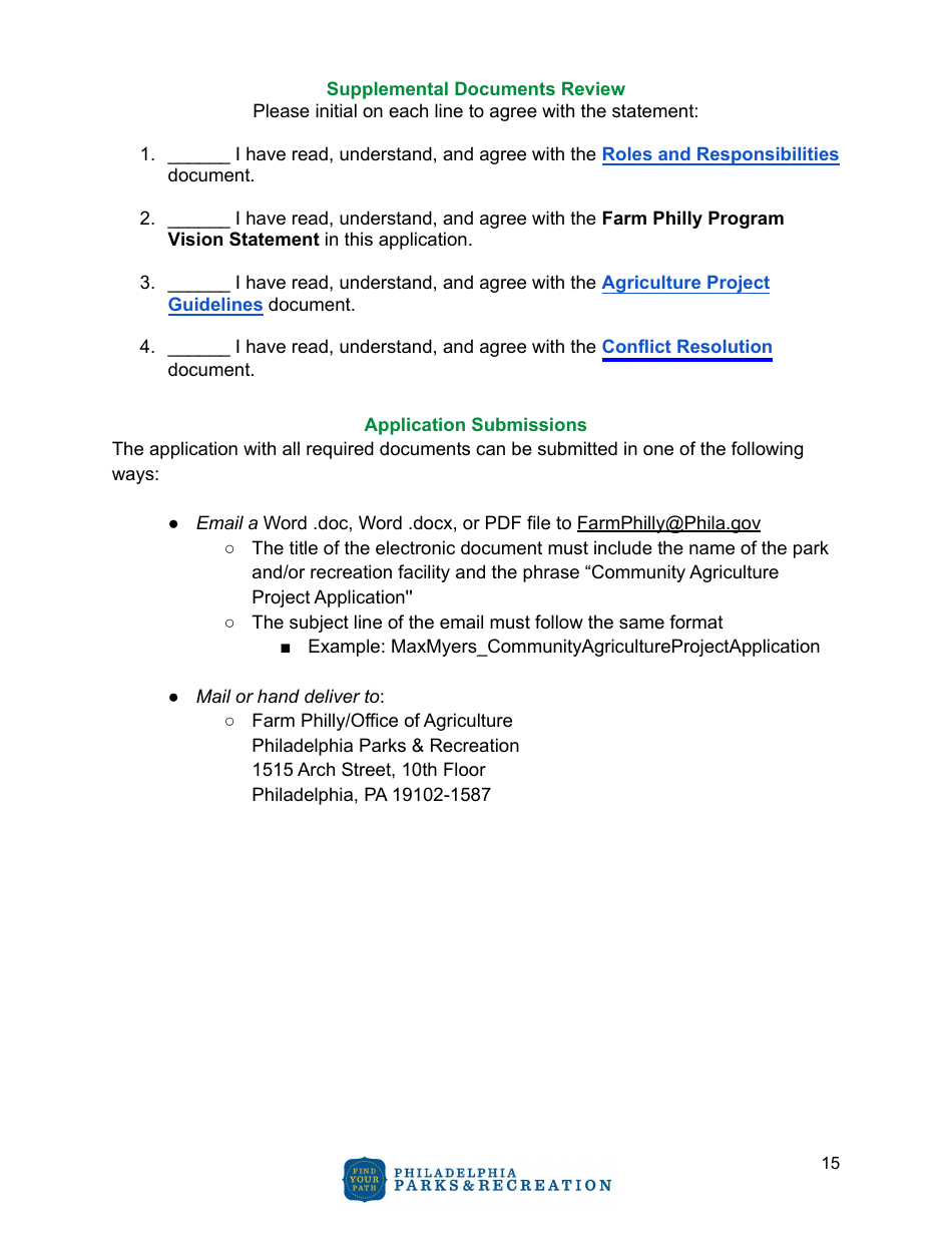 Community Agriculture Project Application - City of Philadelphia, Pennsylvania, Page 15