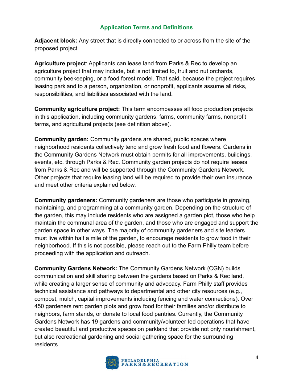 Community Agriculture Project Application - City of Philadelphia, Pennsylvania, Page 4