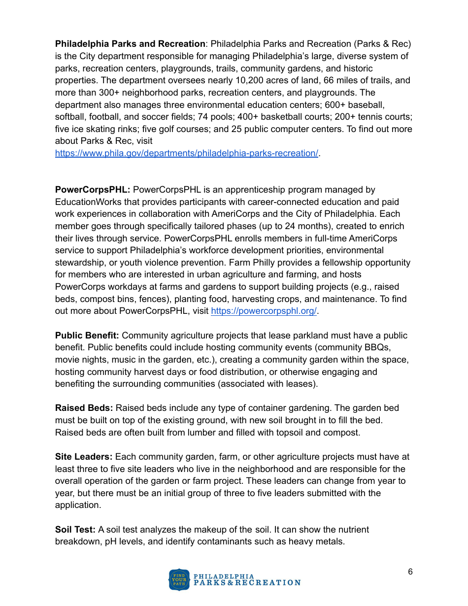 Community Agriculture Project Application - City of Philadelphia, Pennsylvania, Page 6