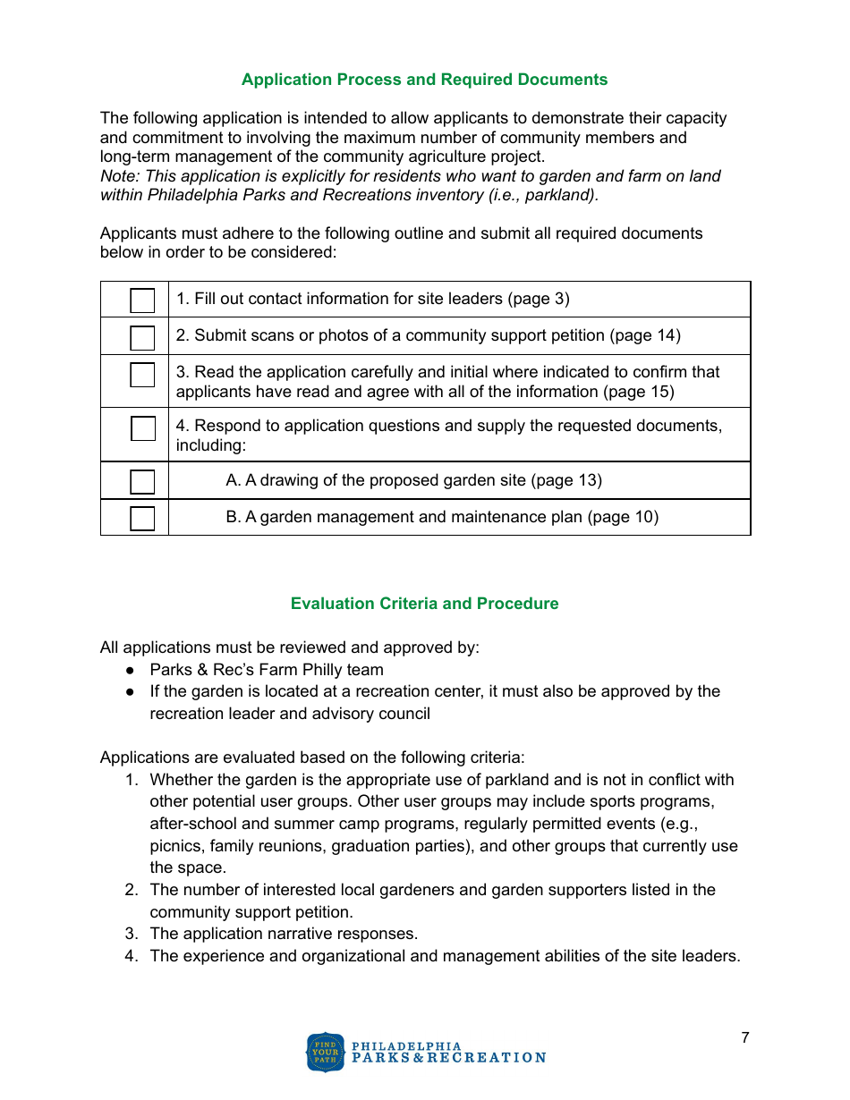 Community Agriculture Project Application - City of Philadelphia, Pennsylvania, Page 7