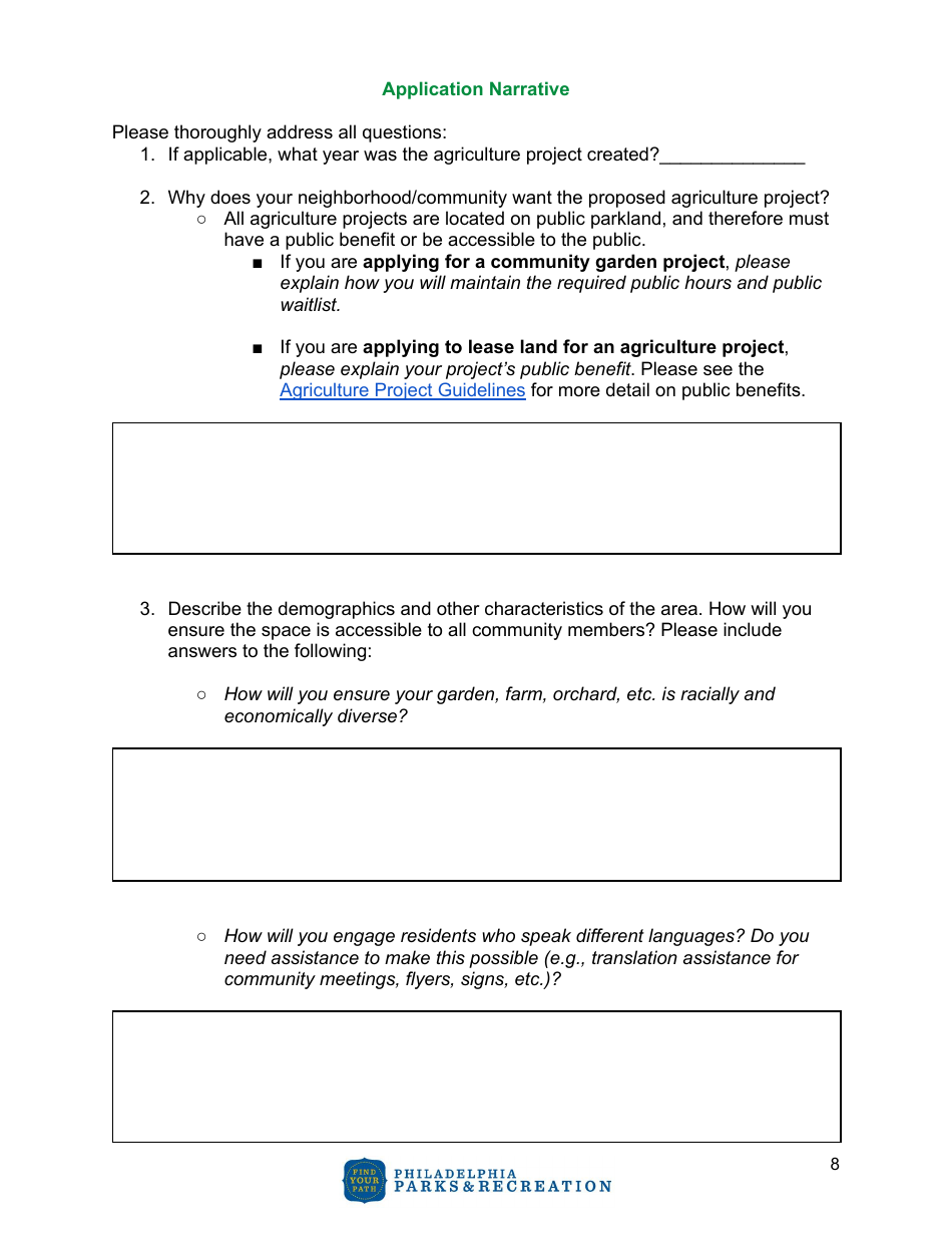 Community Agriculture Project Application - City of Philadelphia, Pennsylvania, Page 8
