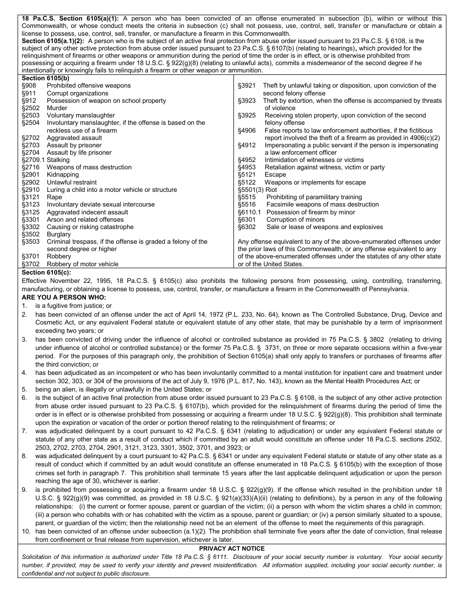 Form SP4-127 Application for a Pennsylvania License to Carry Firearms - City of Philadelphia, Pennsylvania, Page 3