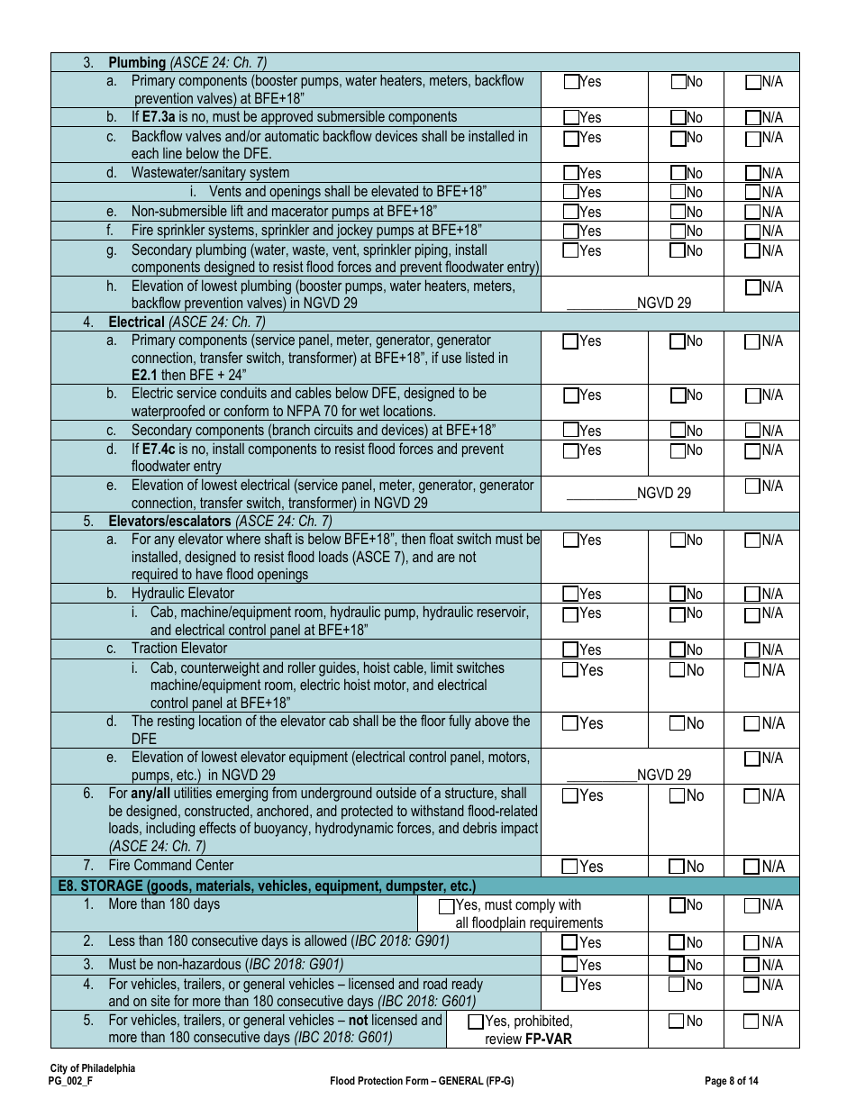Form PG_002_F Flood Protection Form - General (Fp-G) - City of Philadelphia, Pennsylvania, Page 8
