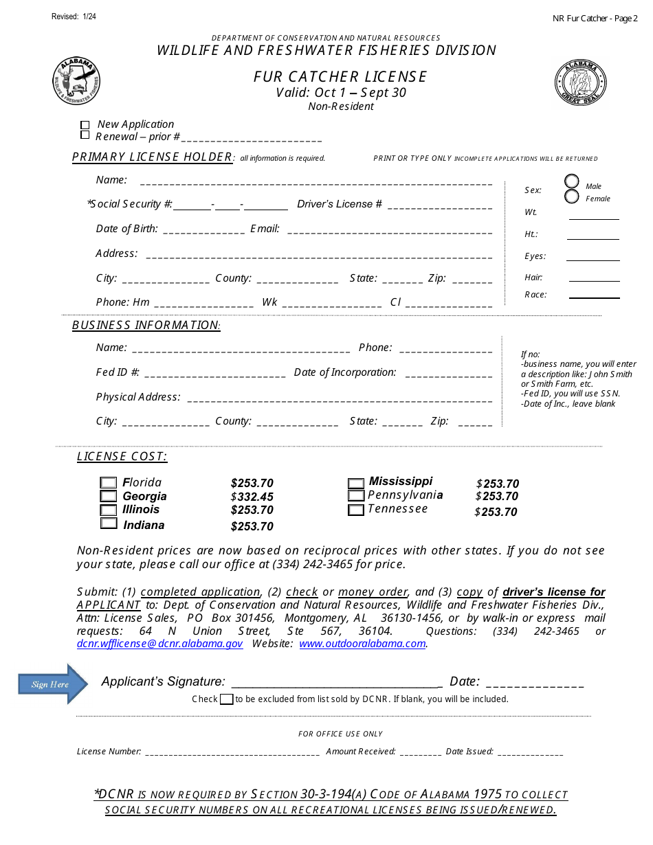 Fur Catcher License - Non-resident - Alabama, Page 2