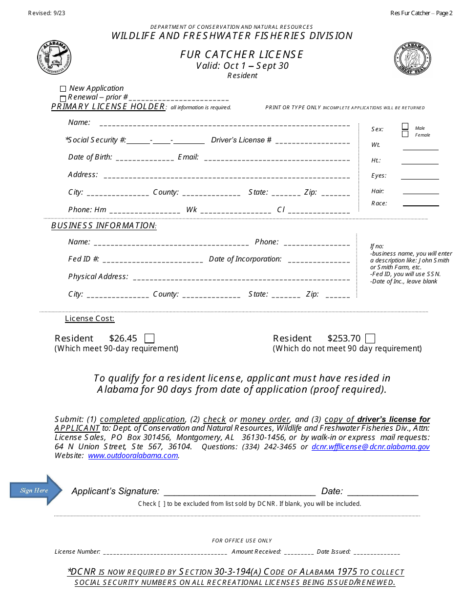 Fur Catcher License - Resident - Alabama, Page 2
