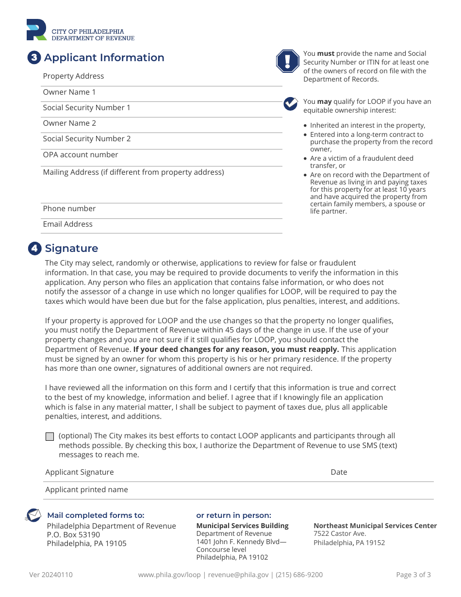 Application Longtime Owner Occupants Program (Loop) - City of Philadelphia, Pennsylvania, Page 3