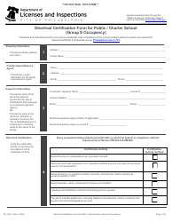 Document preview: Form EP_004_F Electrical Certification Form for Public/Charter School (Group E Occupancy) - City of Philadelphia, Pennsylvania