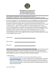 Emergency Medical Services Financial Hardship Application - City of Philadelphia, Pennsylvania