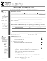 Form AB (L_026_F) Application for an Automobile License - City of Philadelphia, Pennsylvania