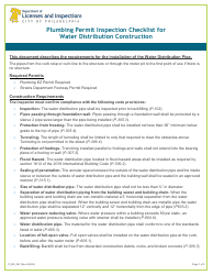 Form P_029_INF Plumbing Permit Inspection Checklist for Water Distribution Construction - City of Philadelphia, Pennsylvania