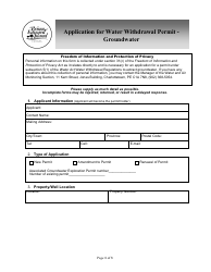 Application for Water Withdrawal Permit - Groundwater - Prince Edward Island, Canada
