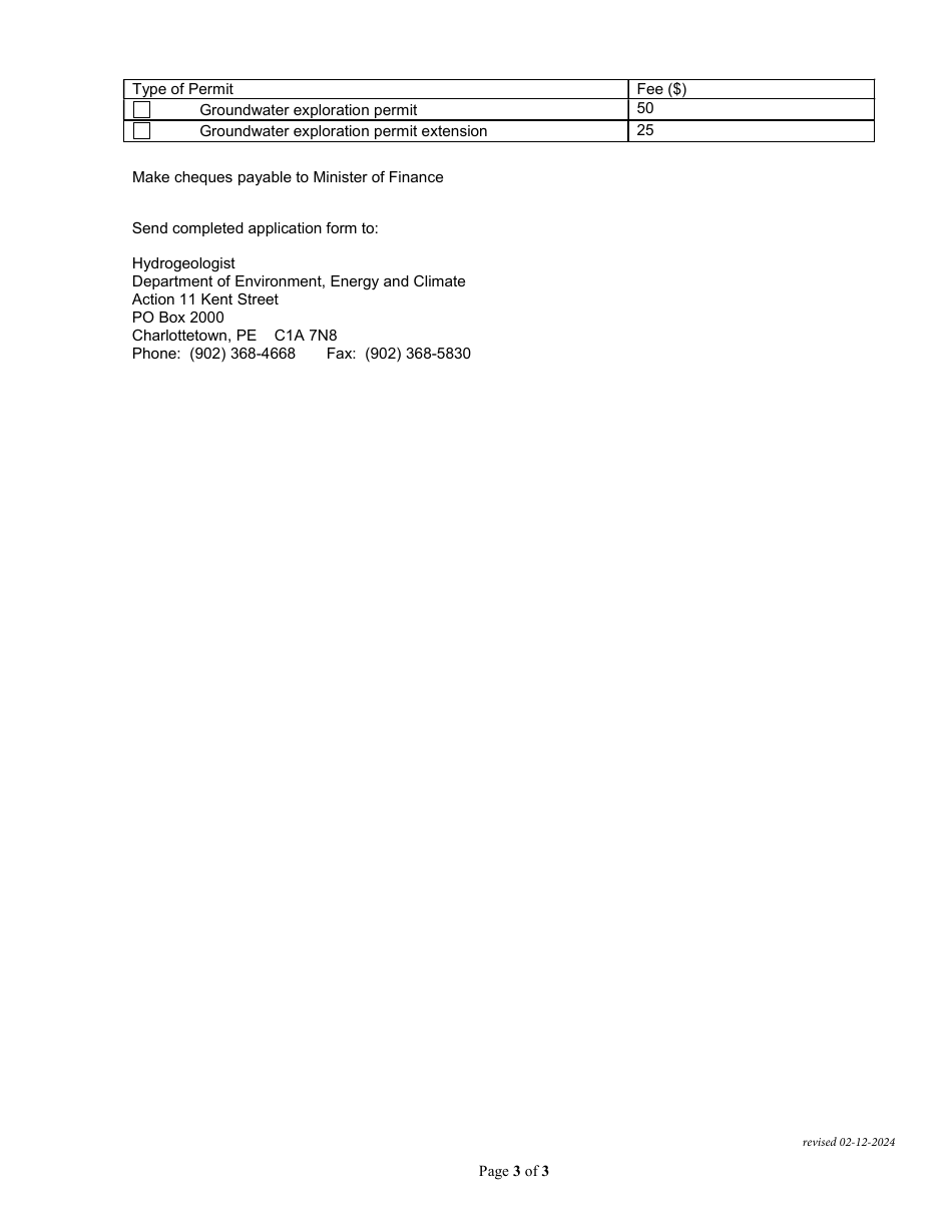 Application for Groundwater Exploration Permit - Prince Edward Island, Canada, Page 3