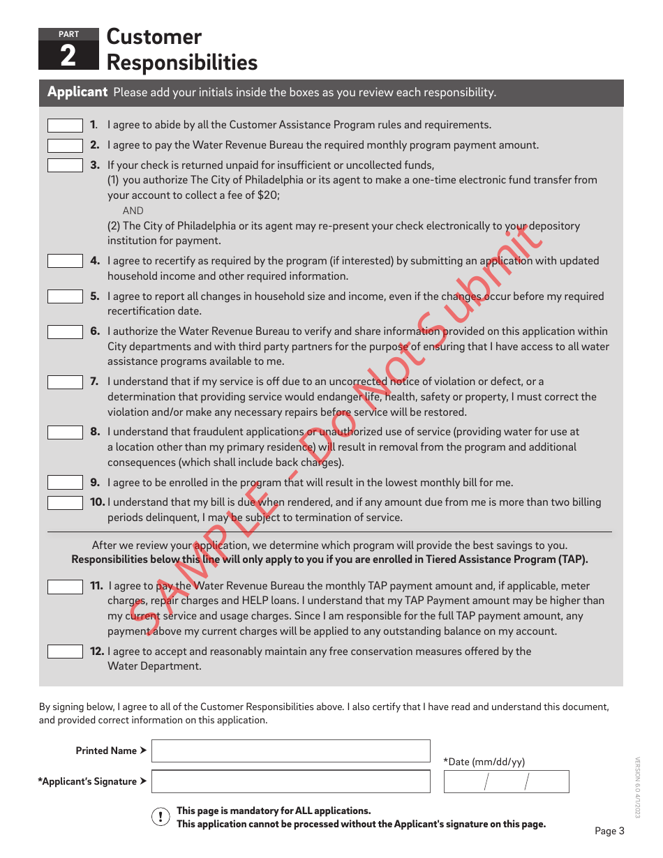 Customer Assistance Application - Sample - City of Philadelphia, Pennsylvania, Page 4