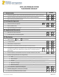 Document preview: Form P_023_CHK NFPA 13r Sprinkler System Plan Review Checklist - City of Philadelphia, Pennsylvania