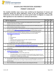 Form P_032_CHK Backflow Prevention Assembly Permit Checklist - City of Philadelphia, Pennsylvania