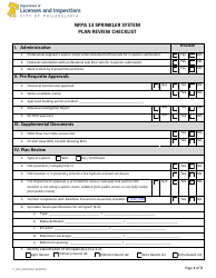 Document preview: Form P_021_CHK NFPA 13 Sprinkler System Plan Review Checklist - City of Philadelphia, Pennsylvania