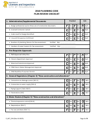 Form P_007_CHK 2018 Plumbing Code Plan Review Checklist - City of Philadelphia, Pennsylvania