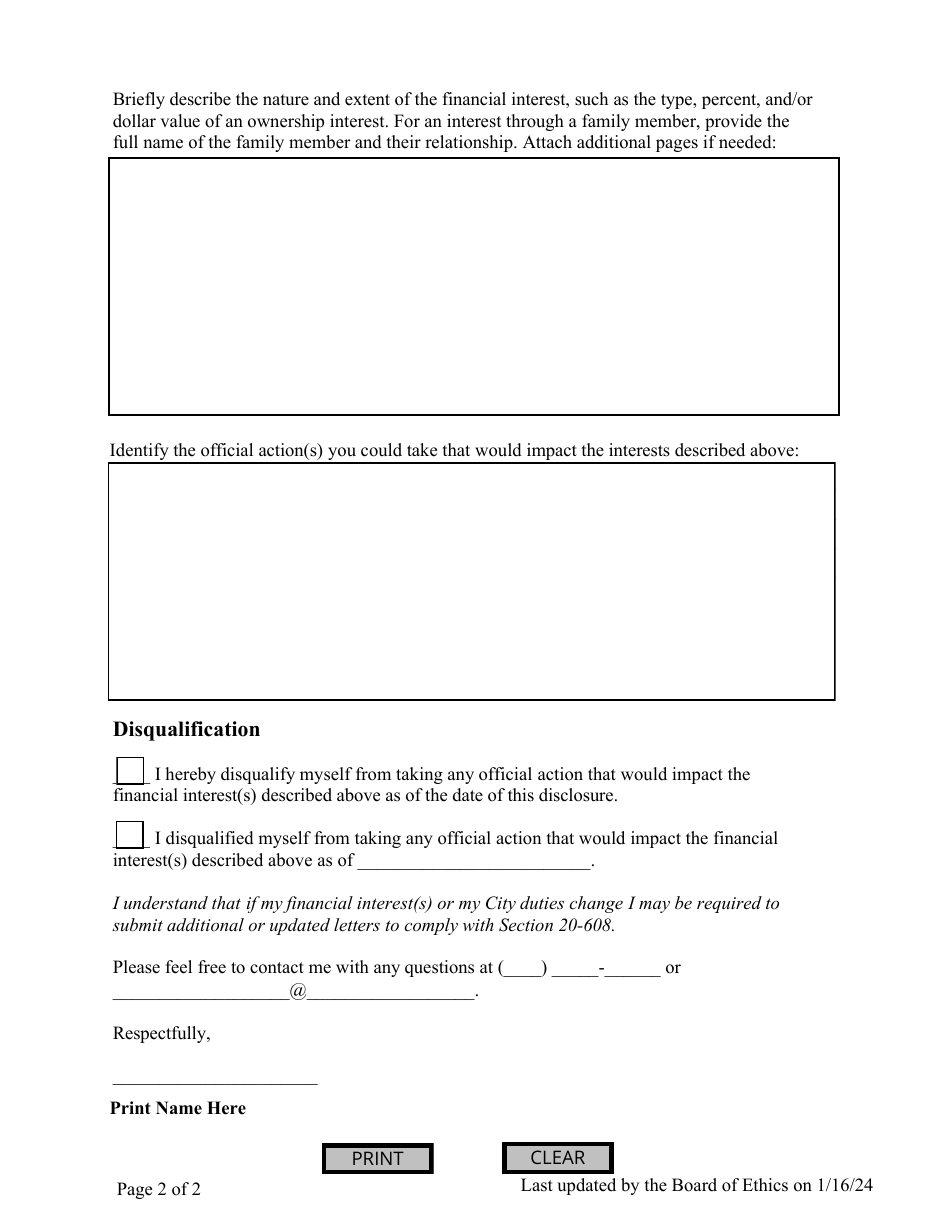 Public Disclosure and Disqualification Under City Code 20-608 - City of Philadelphia, Pennsylvania, Page 2