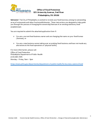 Plan Review Application Form for Stationary Food Establishments Change of Ownership/Licensee Only - City of Philadelphia, Pennsylvania, Page 3