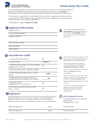 Document preview: Active Duty Tax Credit - City of Philadelphia, Pennsylvania, 2024