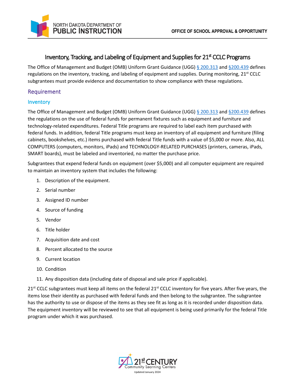 North Dakota Inventory, Tracking, and Labeling of Equipment and ...