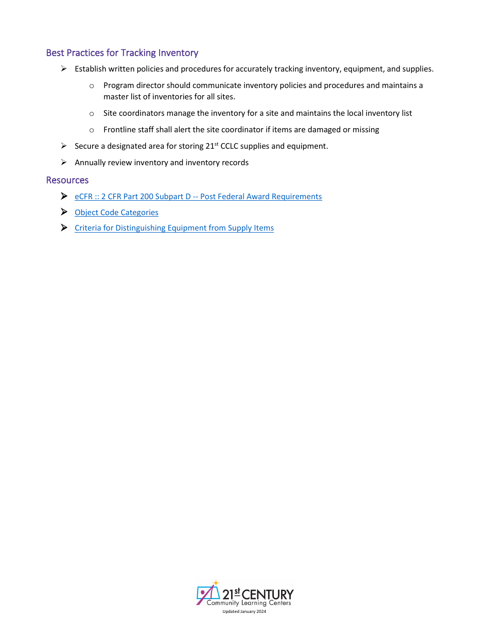Inventory, Tracking, and Labeling of Equipment and Supplies for 21st Cclc Programs - North Dakota, Page 3