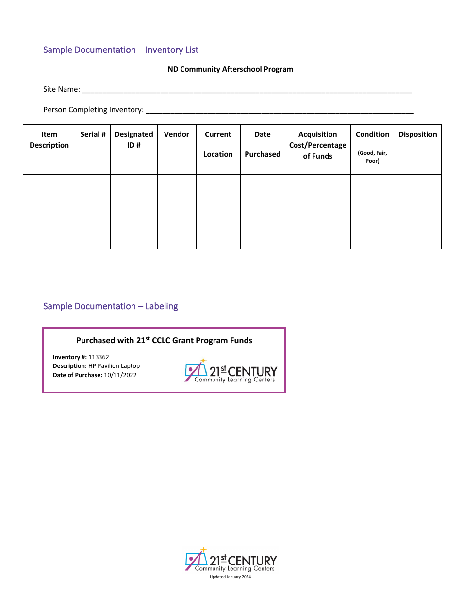 Inventory, Tracking, and Labeling of Equipment and Supplies for 21st Cclc Programs - North Dakota, Page 4