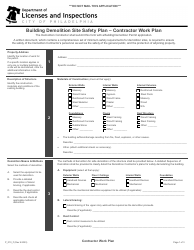 Document preview: Form P_010_F Building Demolition Site Safety Plan - Contractor Work Plan - City of Philadelphia, Pennsylvania