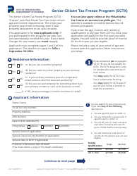 Document preview: Senior Citizen Tax Freeze Program (Sctx) Application - City of Philadelphia, Pennsylvania, 2024