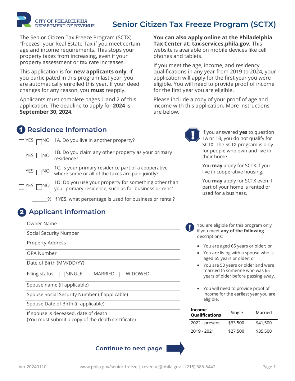 2024 City of Philadelphia, Pennsylvania Senior Citizen Tax Freeze ...