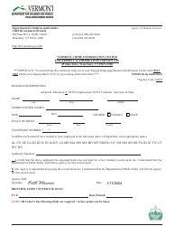 Document preview: Vermont Crime Information Center Fingerprint Authorization Certificate - Vermont