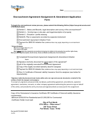 Document preview: Encroachment Agreement Assignment and Amendment Application Form - City of Fort Worth, Texas