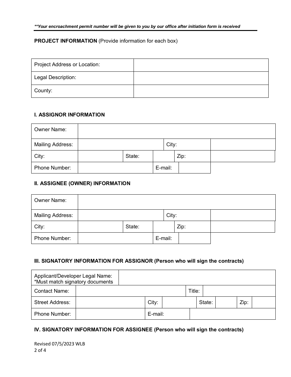 Encroachment Agreement Assignment and Amendment Application Form - City of Fort Worth, Texas, Page 2