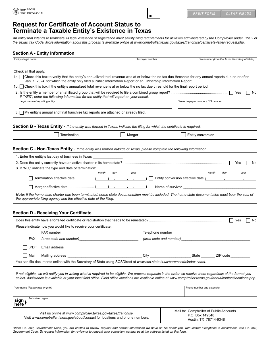 Form 05-359 Download Fillable PDF or Fill Online Request for ...