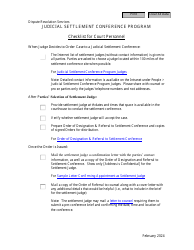 Document preview: Checklist for Court Personnel - Judicial Settlement Conference Program - Virginia