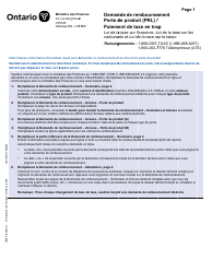 Document preview: Forme 0550F Demande De Remboursement Perte De Produit (Prl)/Paiement De Taxe En Trop - Ontario, Canada (French)