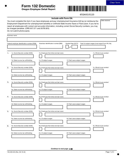 Form 132 DOMESTIC (150-206-524)  Printable Pdf