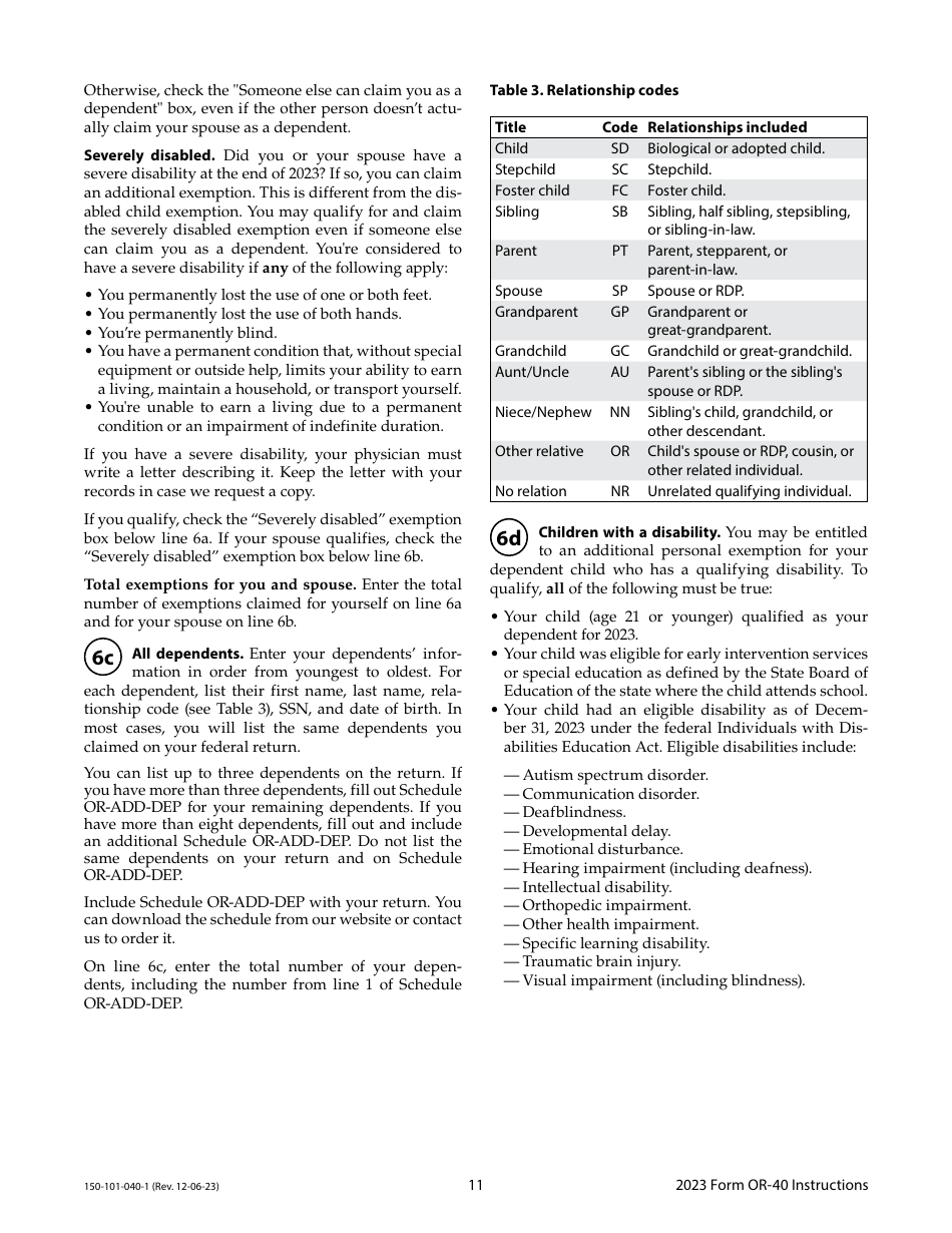 Instructions for Form OR-40, 150-101-040 Oregon Individual Income Tax Return for Full-Year Residents - Oregon, Page 11