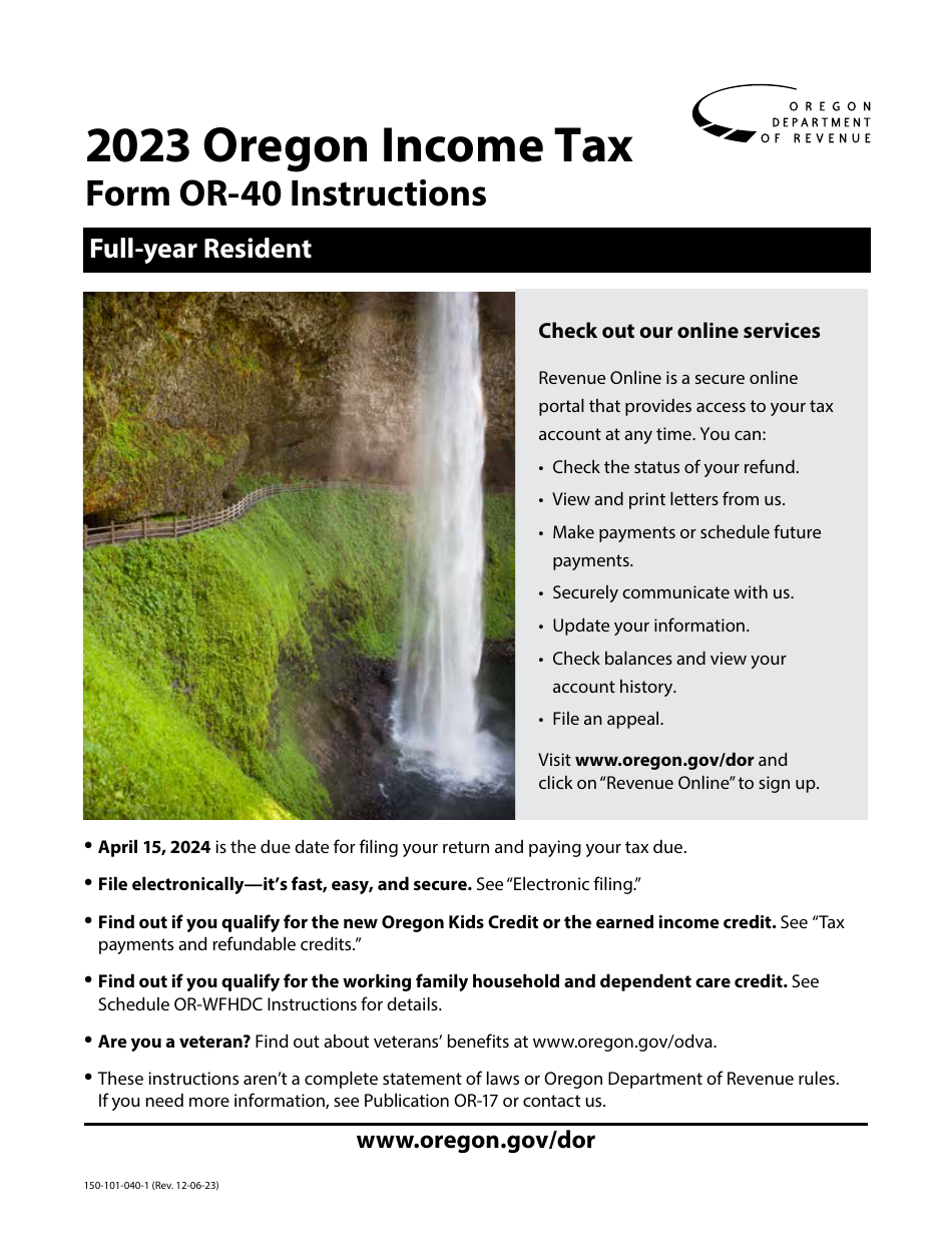 Instructions for Form OR-40, 150-101-040 Oregon Individual Income Tax Return for Full-Year Residents - Oregon, Page 1