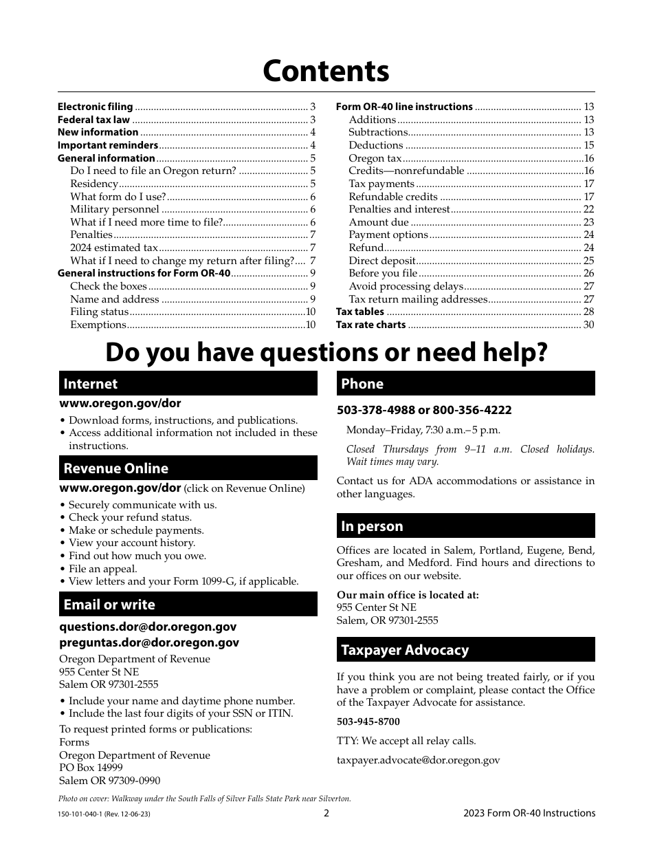 Instructions for Form OR-40, 150-101-040 Oregon Individual Income Tax Return for Full-Year Residents - Oregon, Page 2