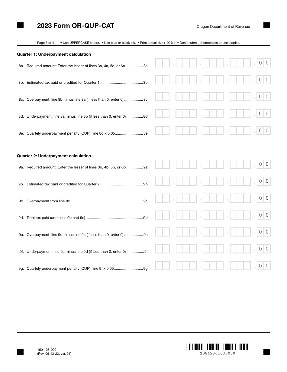 Form OR-QUP-CAT (150-106-009) Underpayment of Oregon Corporate Activity Estimated Tax - Oregon, Page 3