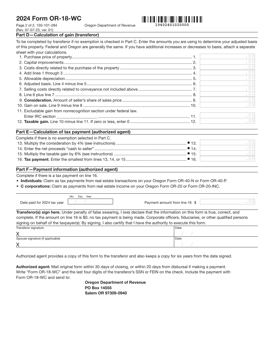 Form Or-18-wc (150-101-284) Download Fillable Pdf Or Fill Online Report 