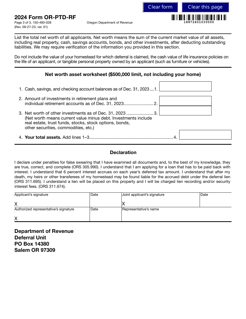 Form OR-PTD-RF (150-490-028) Property Tax Deferral Recertification Form - Oregon, Page 3