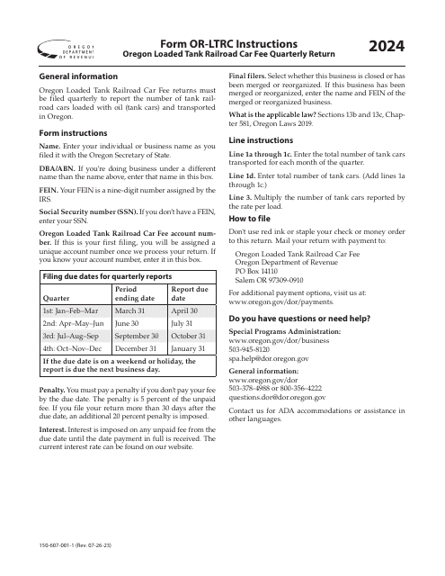 Form OR-LTRC, 150-607-001 2024 Printable Pdf