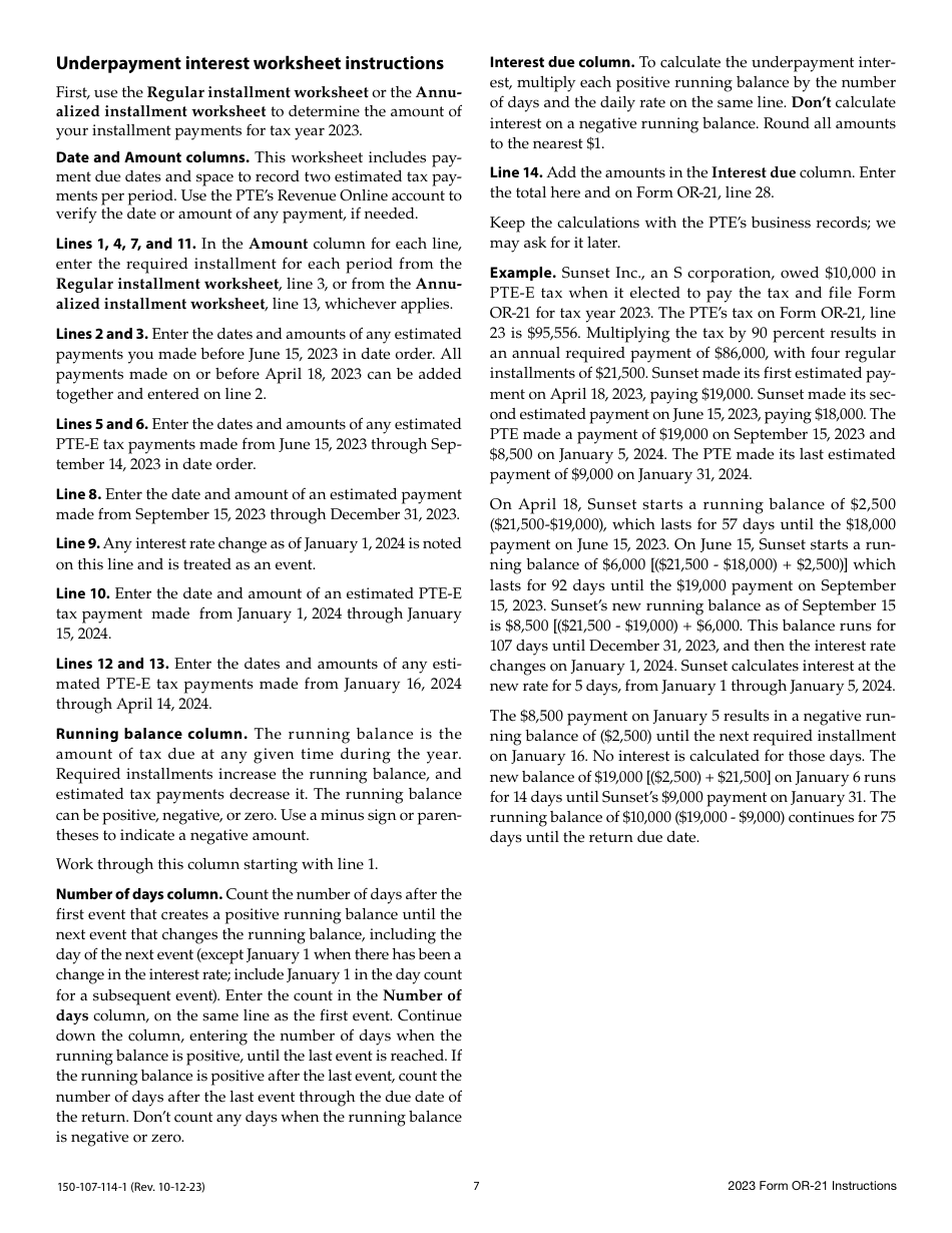 Instructions for Form OR-21, 150-107-114 Oregon Pass-Through Entity Elective Tax Return - Oregon, Page 7