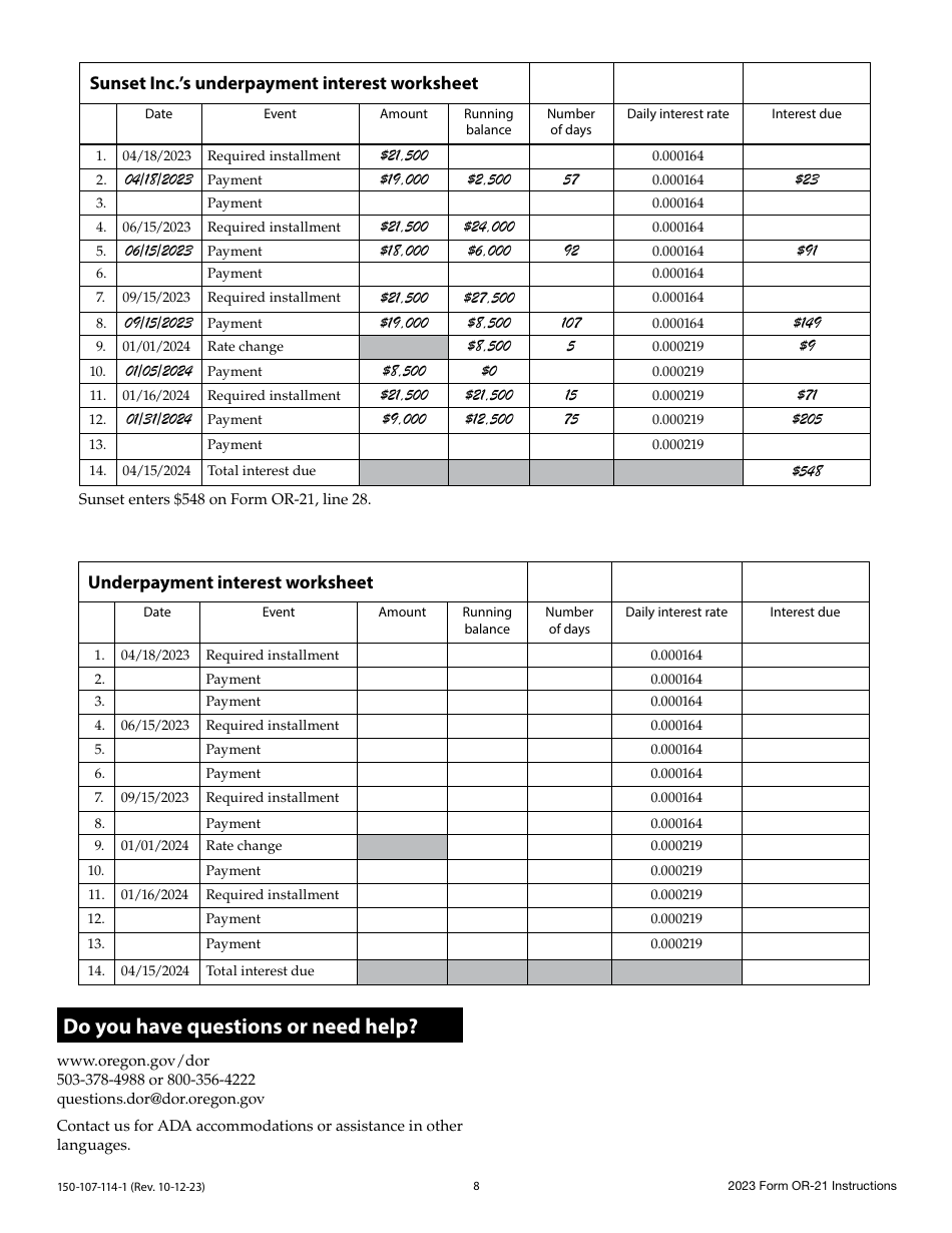 Instructions for Form OR-21, 150-107-114 Oregon Pass-Through Entity Elective Tax Return - Oregon, Page 8