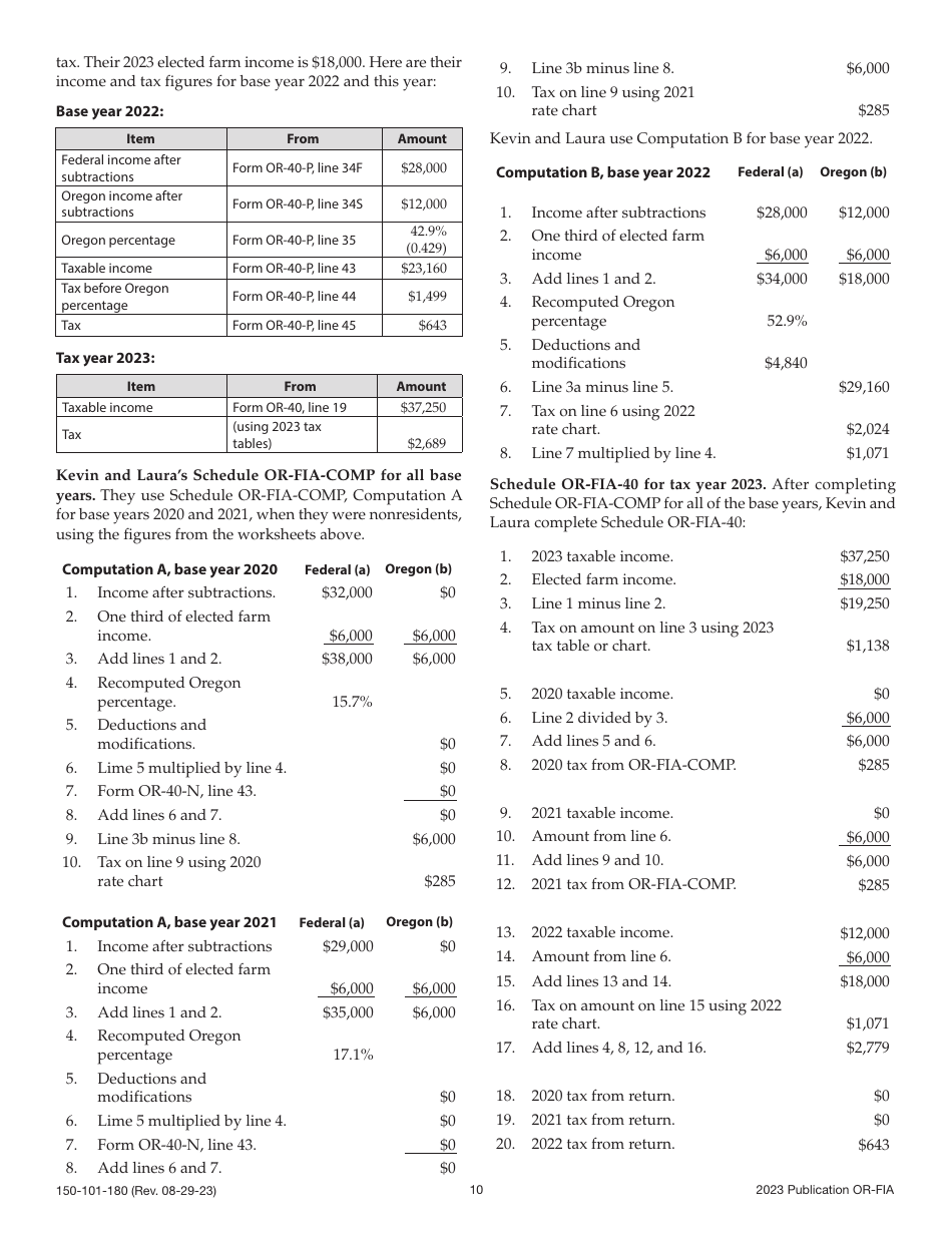 Form OR-FIA (150-101-180) Oregon Farm Income Averaging Instructions for Schedules or-Fia-40, or-Fia-40-n, or-Fia-40-p, and or-Fia-Comp - Oregon, Page 10
