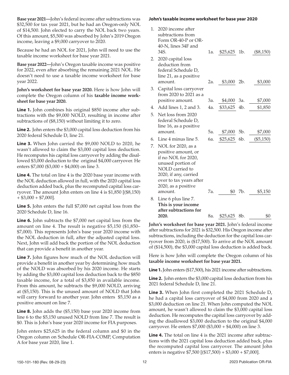 Form OR-FIA (150-101-180) Oregon Farm Income Averaging Instructions for Schedules or-Fia-40, or-Fia-40-n, or-Fia-40-p, and or-Fia-Comp - Oregon, Page 12