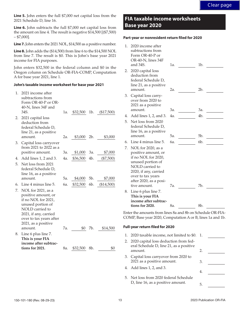 Form OR-FIA (150-101-180) Oregon Farm Income Averaging Instructions for Schedules or-Fia-40, or-Fia-40-n, or-Fia-40-p, and or-Fia-Comp - Oregon, Page 13